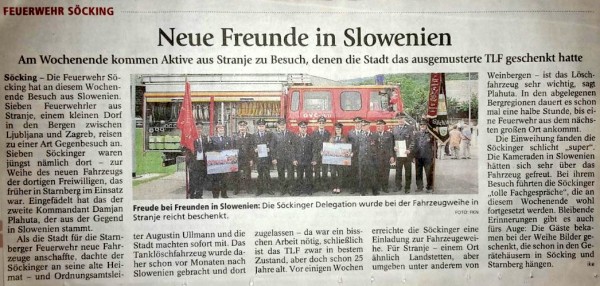 Zeitungsbericht Merkur:  Gegenbesuch der Freunde aus Slovenien am 7.-10. Aug 2015